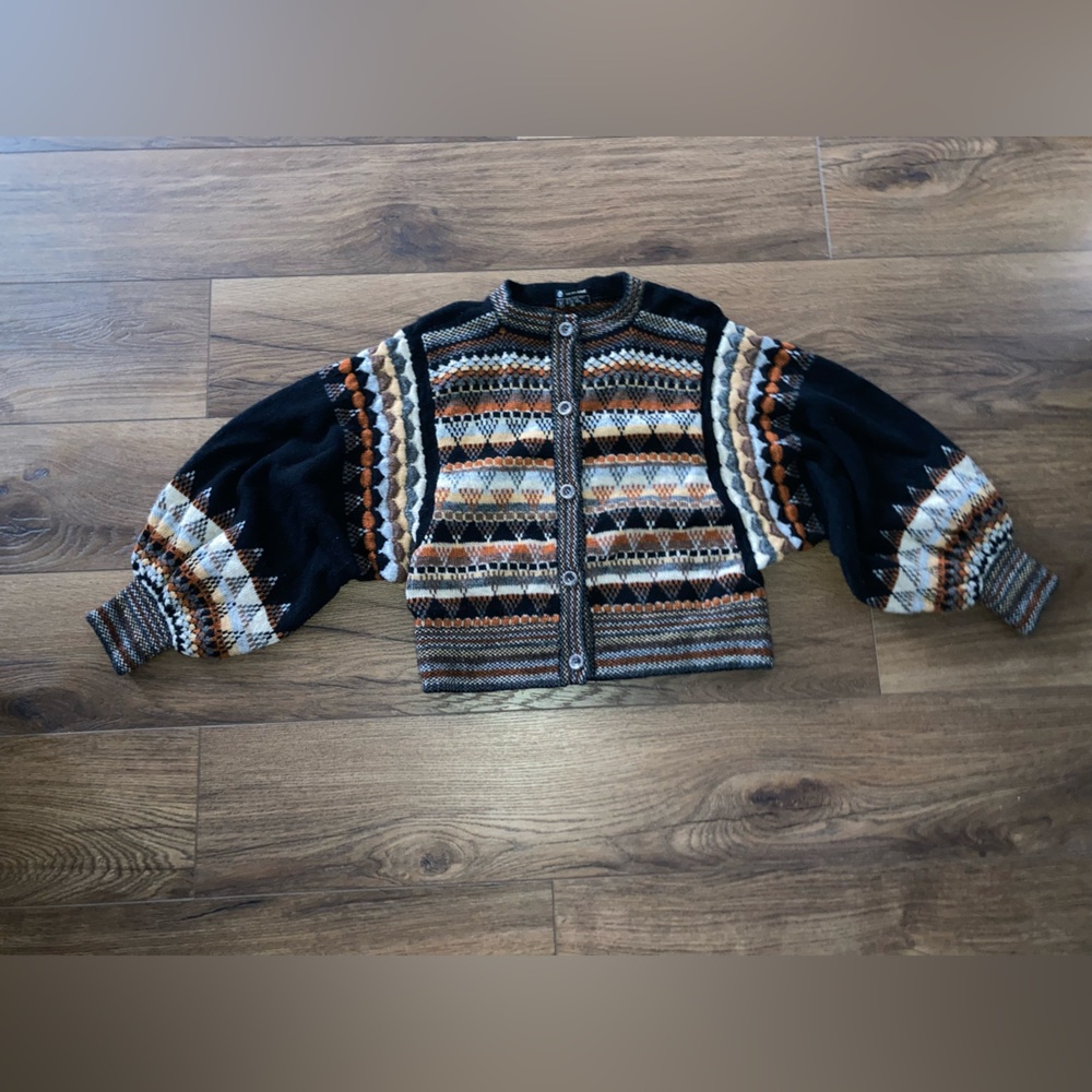 Rachel grimmer women’s Patterned Button-Front Sweater 70’s size s